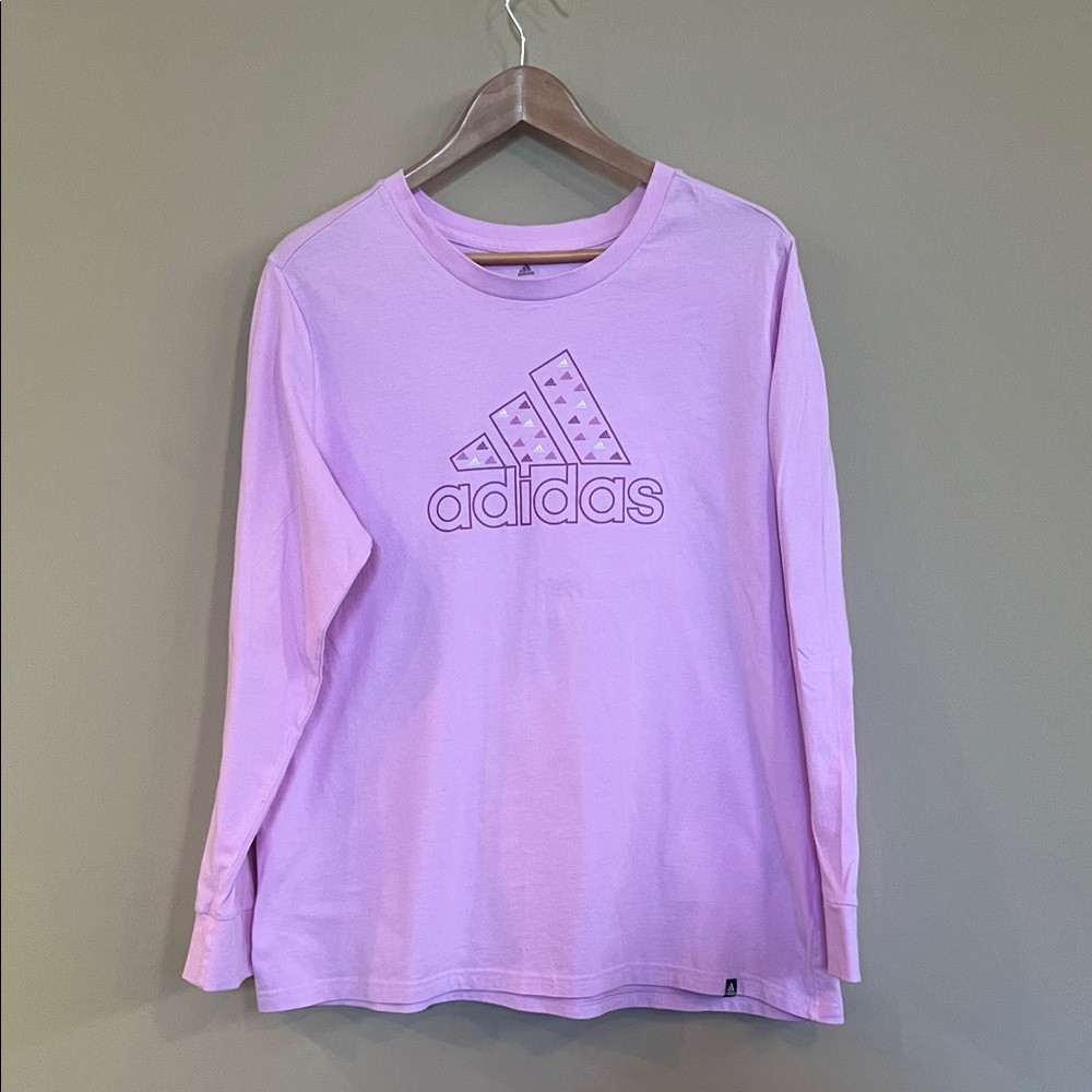 Adidas Light Pink Long Sleeve Cotton Logo Casual Tee Activewear Athleisure
